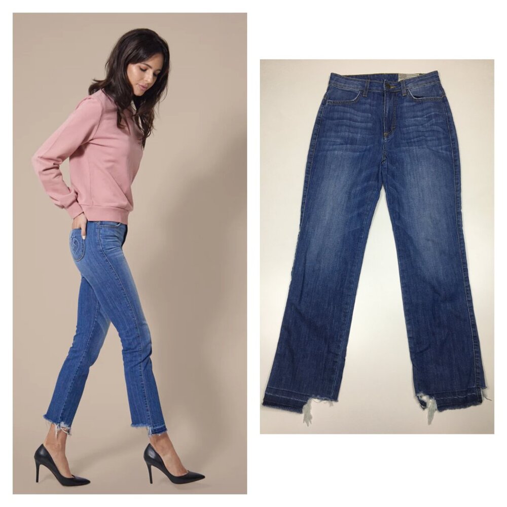 SIWY Blue Storm LUCA Logo Hardware Straight Frayed Step Hem Ankle/Crop Jeans